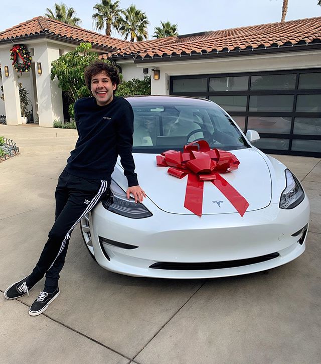 David Dobrik with his new Tesla car